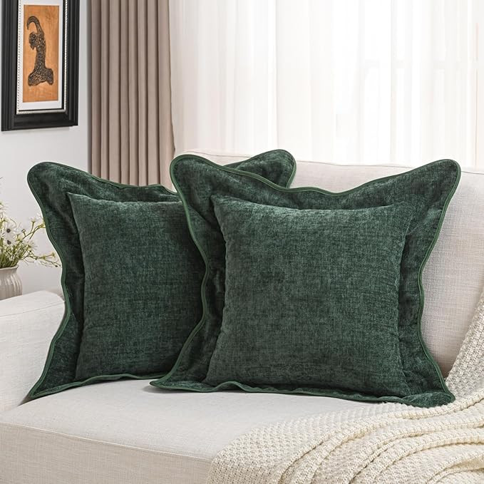 FUTEI Soft Cozy Dark Green Chenille Decorative Throw Pillow Covers 20x20 Inch Set of 2,Double Sti... | Amazon (US)