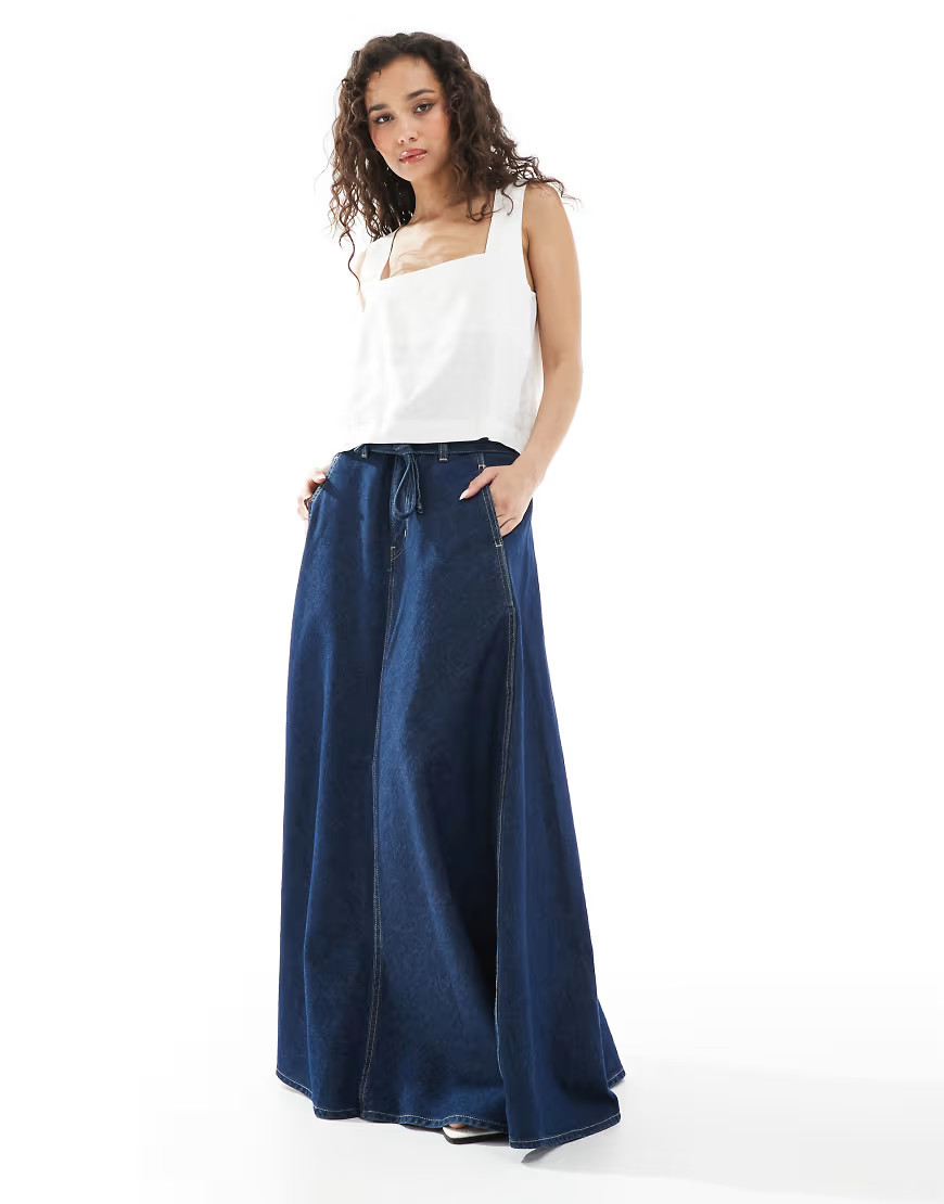 Levi's XL denim midi skirt in dark wash blue-Navy | ASOS (Global)