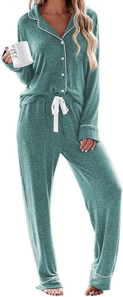 Ekouaer Women's Pajamas Long Sleeve Sleepwear Casual Button Down Loungewear Soft Pjs Set S-XXL | Amazon (US)