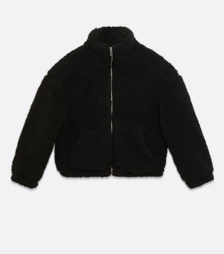 Petite Black Teddy Funnel Neck Jacket
						
						Add to Saved Items
						Remove from Saved Ite... | New Look (UK)