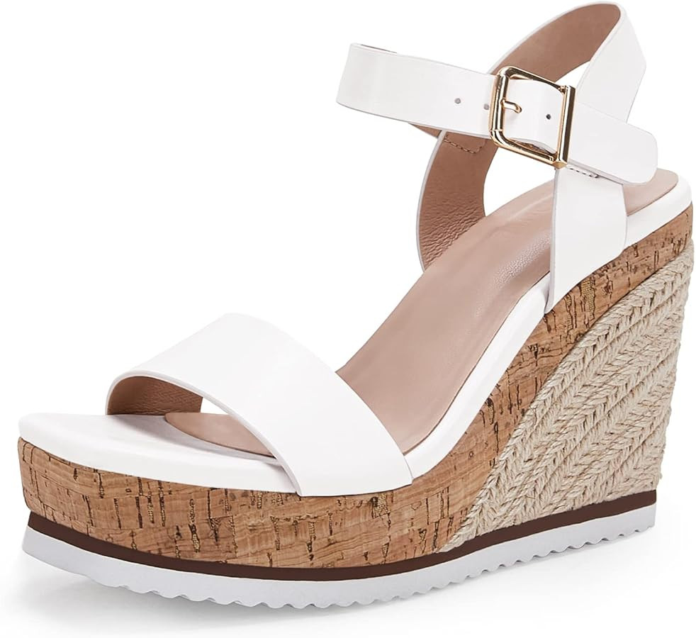 Women's Espadrille Wedge Platform Sandals Open Toe Ankle Buckle Strap Casual Summer Shoes | Amazon (US)