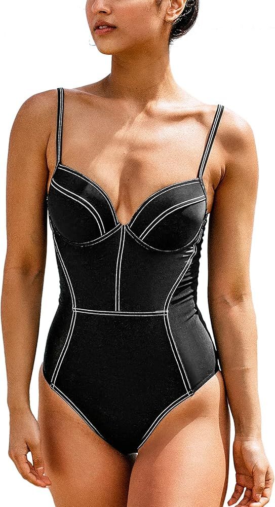 CUPSHE Women's One Piece Swimsuit Contrast Stitched Underwire Bathing Suit | Amazon (US)