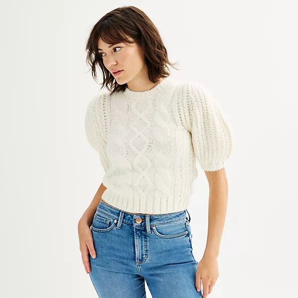 Women's Industry Short Puff Sleeve Cable Knit Sweater | Kohl's