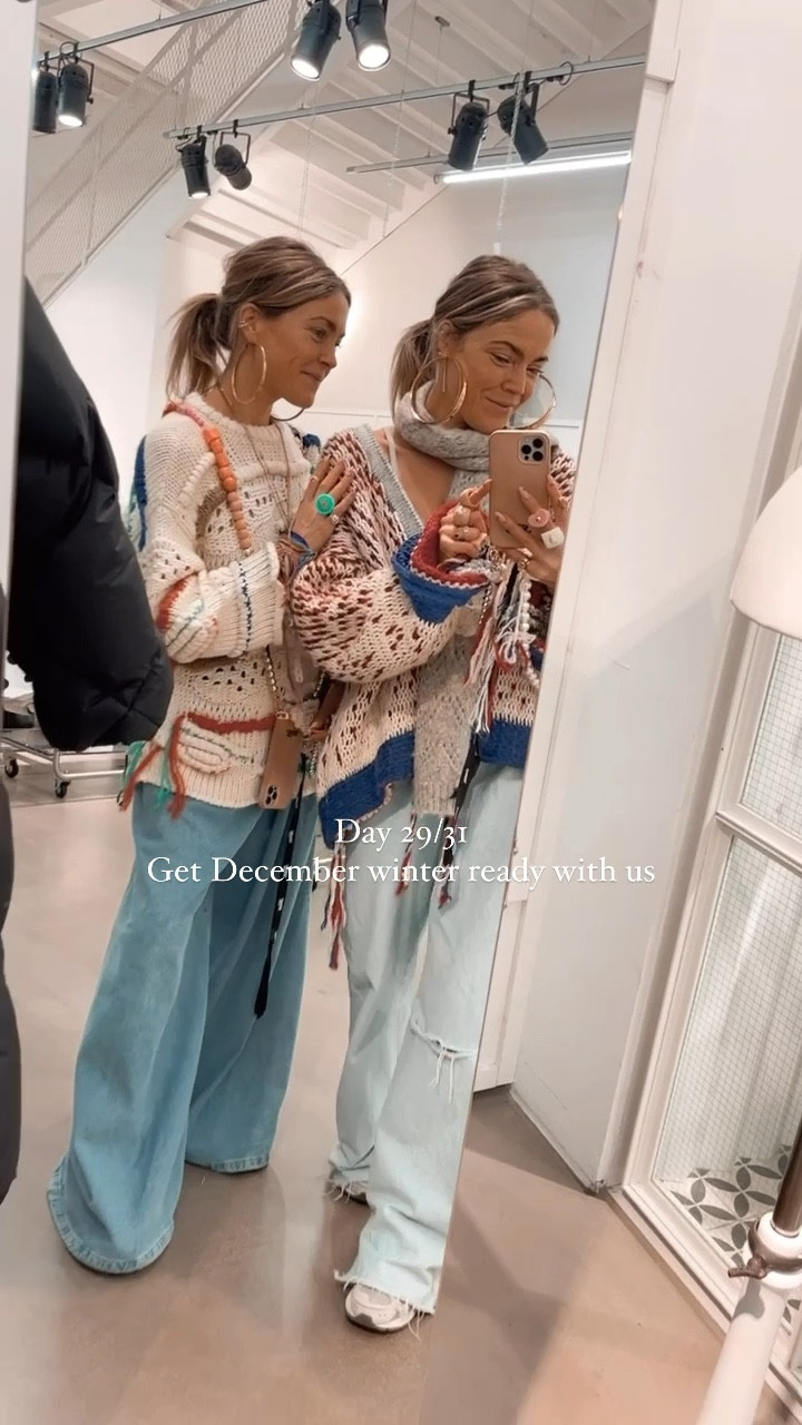 Day 29/31 get winter ready with us. 🎀🎀 still a few days left of this serie of 'get December winter ready with us' love to do more fashion series. Let us know which next fashion serie we should go for? 💕💕💌💌 #LTKGift #grwu #getready #grwm 
.
xx happy weekend girlies 
.
Denimstyle added below. Chunky knits are from zara shopcodes: left 0234/105 & right 0234/106 also added some cool similar chunky knits. 🫶🏼🎀🫶🏼🎀
.
#twinning #chunkysweaters  #denimstyle #widelegjeans #boohoo #hoops #earrings #jeans #dailystyle #sweaters #knits #jumpers #freepeople #revolve #loveandlemons

#LTKVideo #LTKGiftGuide #LTKHoliday