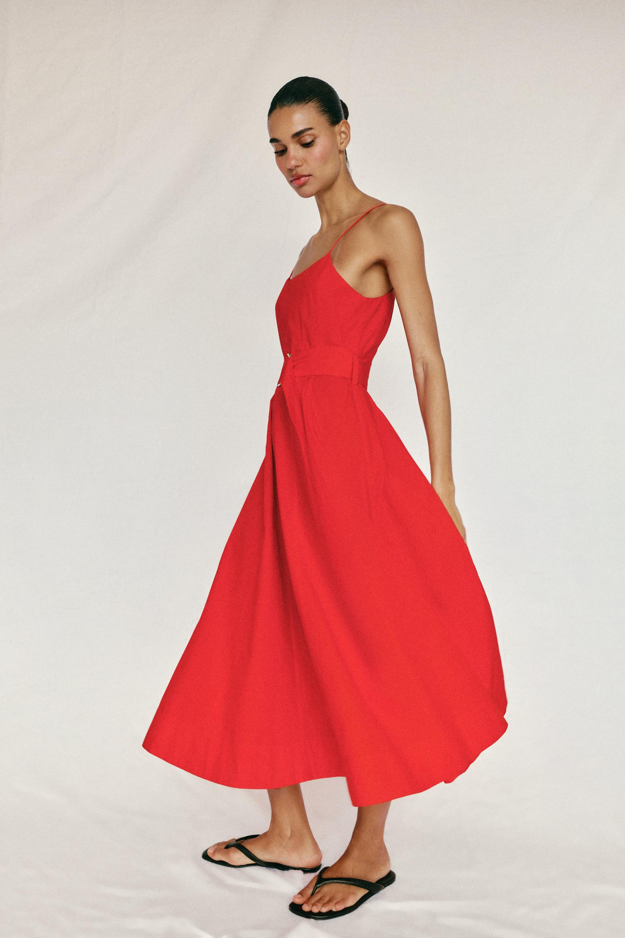 BELTED POPLIN MIDI DRESS | Zara US
