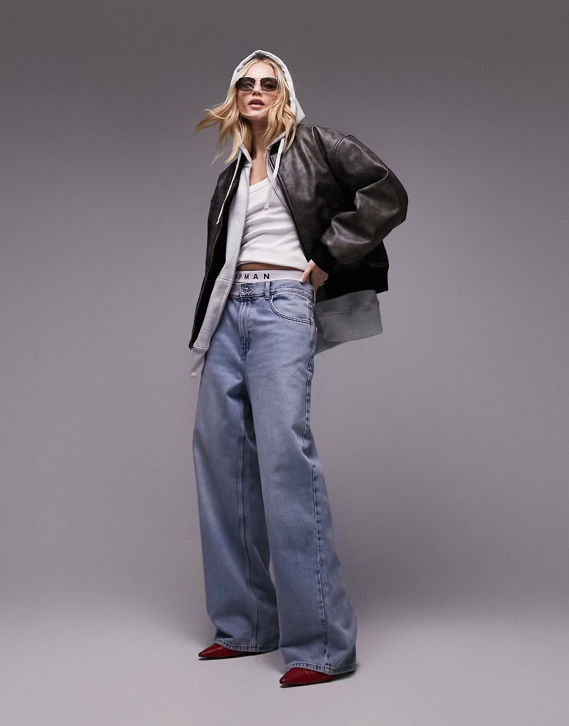 Topshop faux leather bomber jacket in washed brown | ASOS | ASOS (Global)