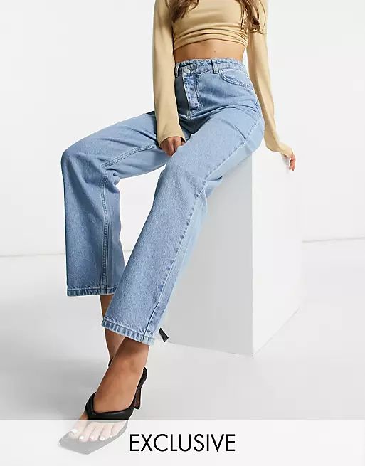 I Saw It First double button waist detail straight leg jean in blue | ASOS (Global)