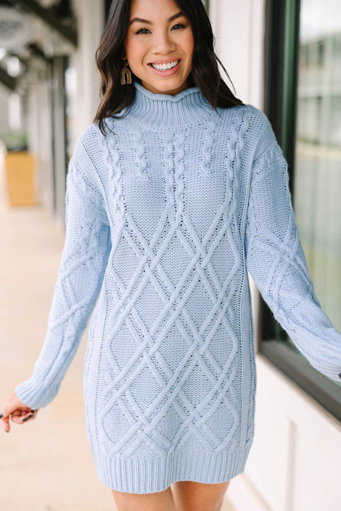 Get Creative Blue Cable Knit Sweater Dress | The Mint Julep Boutique