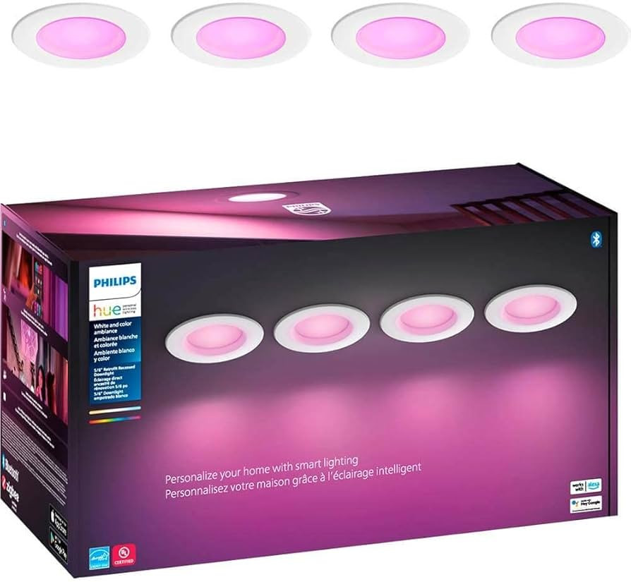 Philips Hue Smart 6 Inch LED Downlight - 4 Pack, Color-Changing, 1100LM - Control with App, Compa... | Amazon (US)