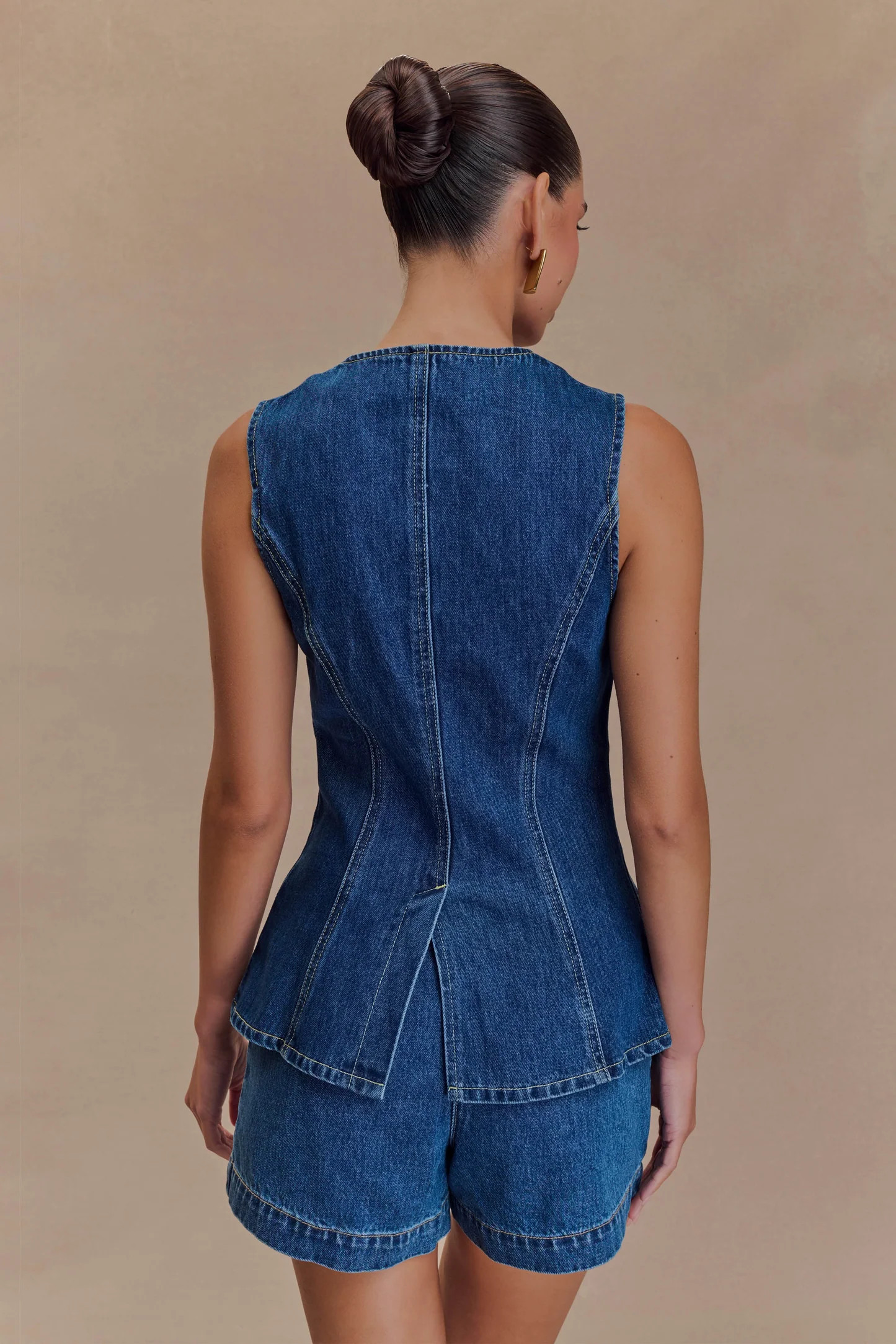 Abel Denim Button Up Top - Dark Blue | Meshki UK