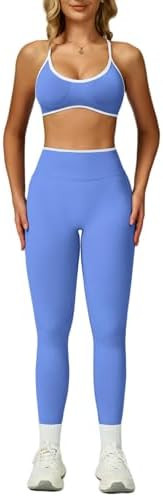 ABOCIW Womens 2 Piece Workout Sets Seamless Color Block Sports Bra Scrunch Butt Lifting High Wais... | Amazon (US)