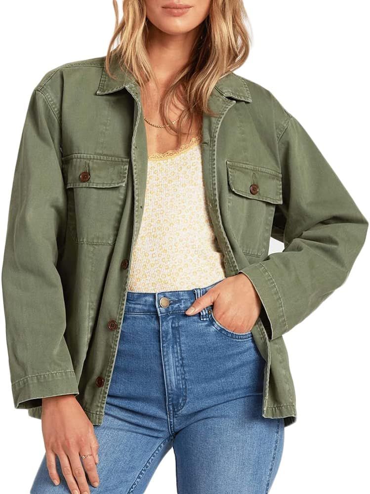 Women's Stretch Denim Jacket Button Long Sleeve Coat with Pocket | Amazon (US)