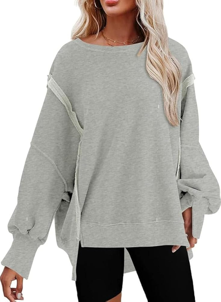 SHEWIN Womens Oversized Reverse Seam Sweatshirt Casual Long Sleeve Crewneck Lightweight Pullover ... | Amazon (US)