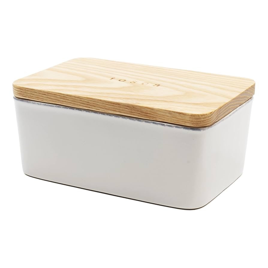Yamazaki Home Tosca Ceramic Butter Dish With Wooden Lid, Covered Butter Keeper Holder For Fridge ... | Amazon (US)