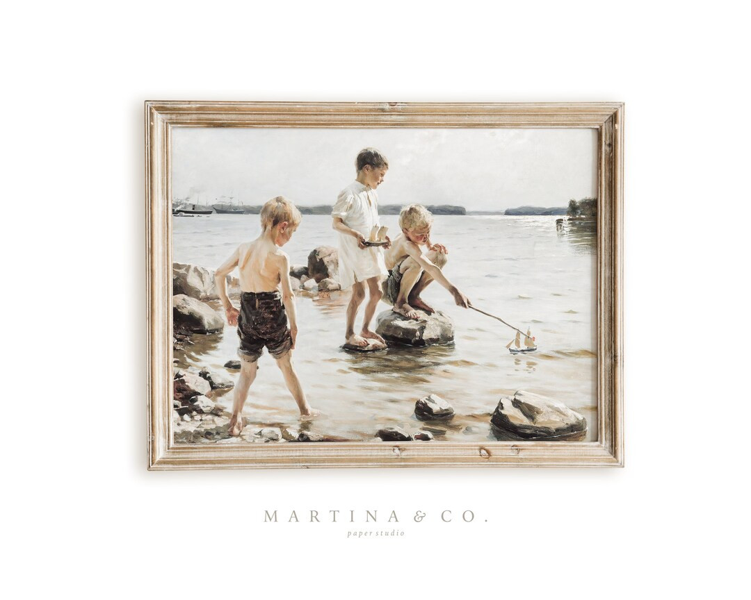 Boys at Play | Vintage Painting | Digital PRINTABLE Wall Art | Etsy (US)