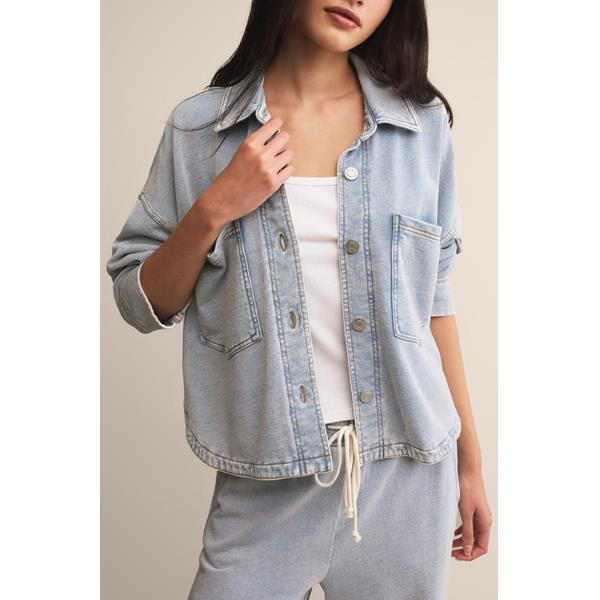 All Day Cropped Knit Denim Jacket | South Moon Under