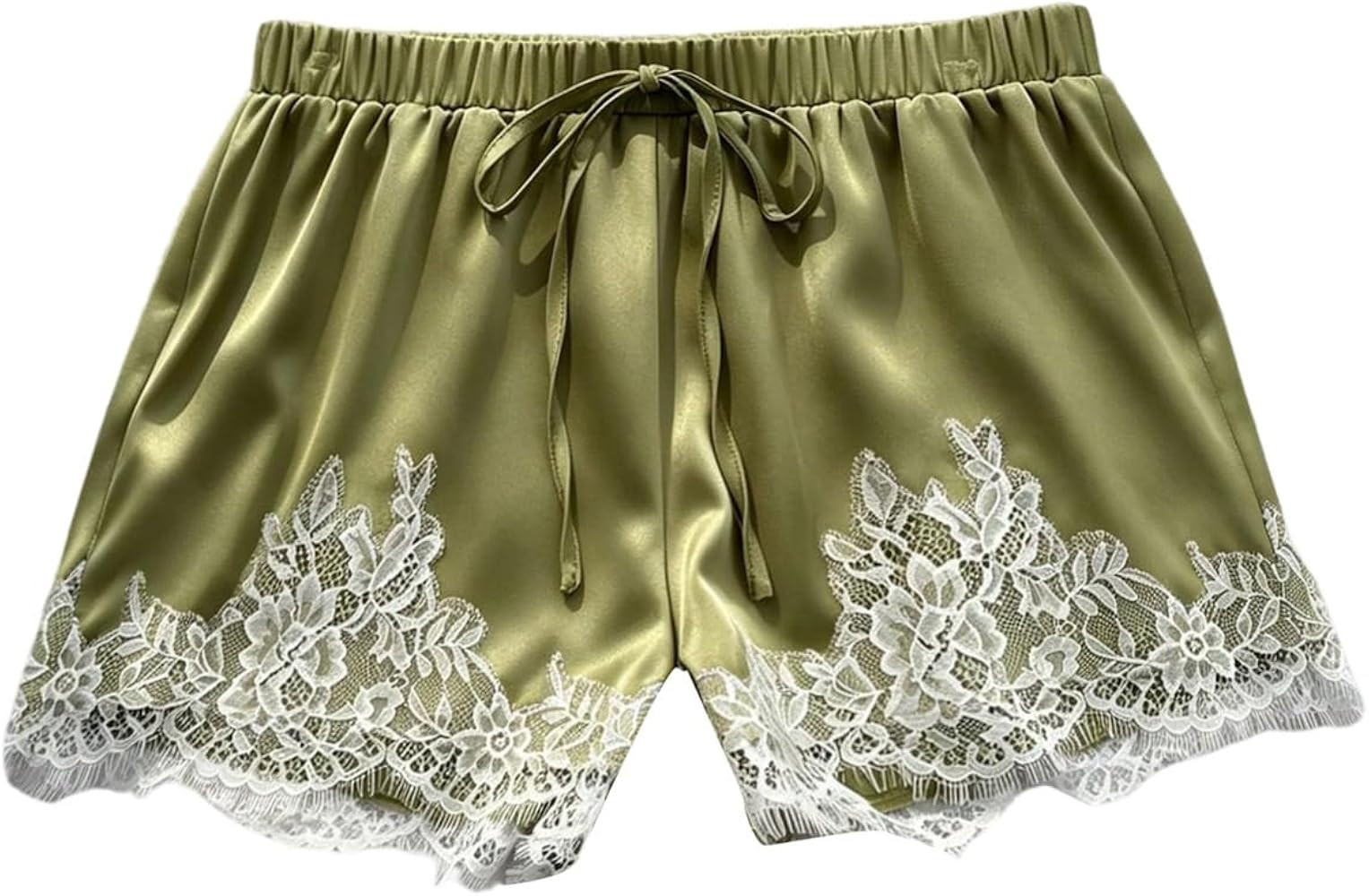 OYOANGLE Women's Satin Shorts Y2k Lace Trim Elastic Waist Summer Slip Shorts Silky Lounge Bottoms | Amazon (US)