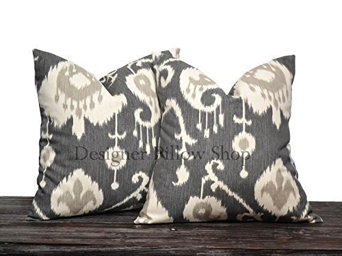 Charcoal Gray Ikat Pillow Cover Set | Amazon (US)