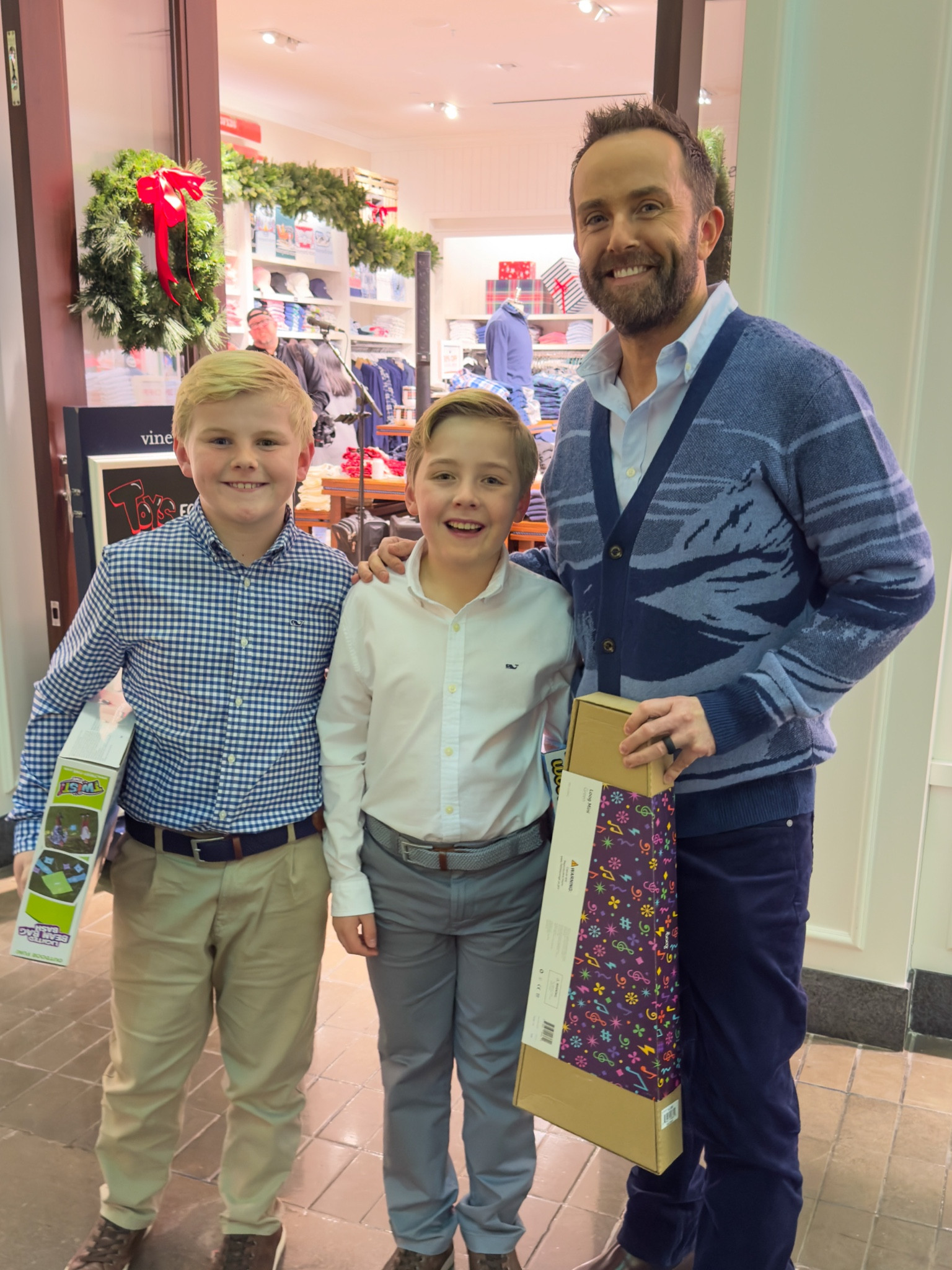 Vineyard Vines x Toys for Tots event. Love Thomas’ new cardigan 🏔️ 

#LTKMens #LTKKids #LTKSeasonal