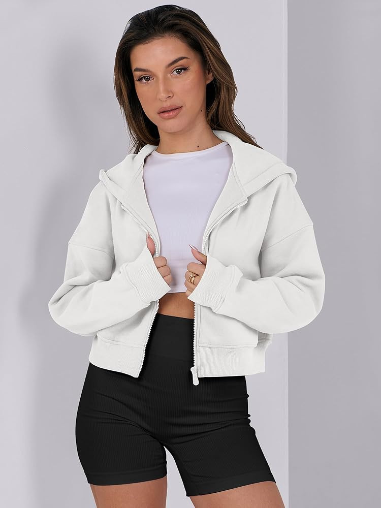 ANRABESS Womens Zip Up Crop Hoodie Sweatshirts 2024 Fall Trendy Long Sleeve Cropped Jacket Top Wi... | Amazon (US)