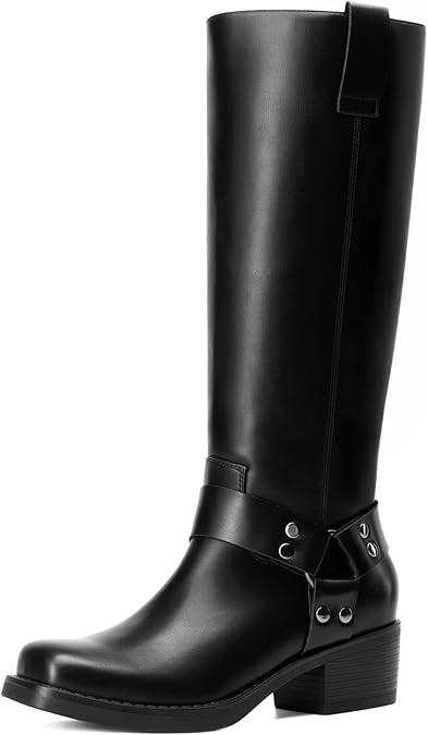 DREAM PAIRS Women's Knee High Boots Motorcycle Riding Pull-on Fashion Long Square Toe Buckle Bike... | Amazon (US)