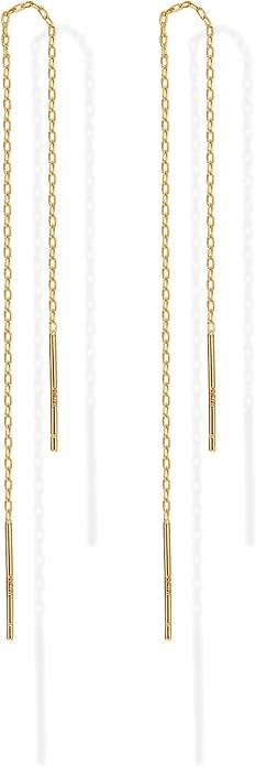PAVOI 14K Gold Plated 925 Sterling Silver Post Threader Earrings for Women - Minimalist Gold Chai... | Amazon (US)