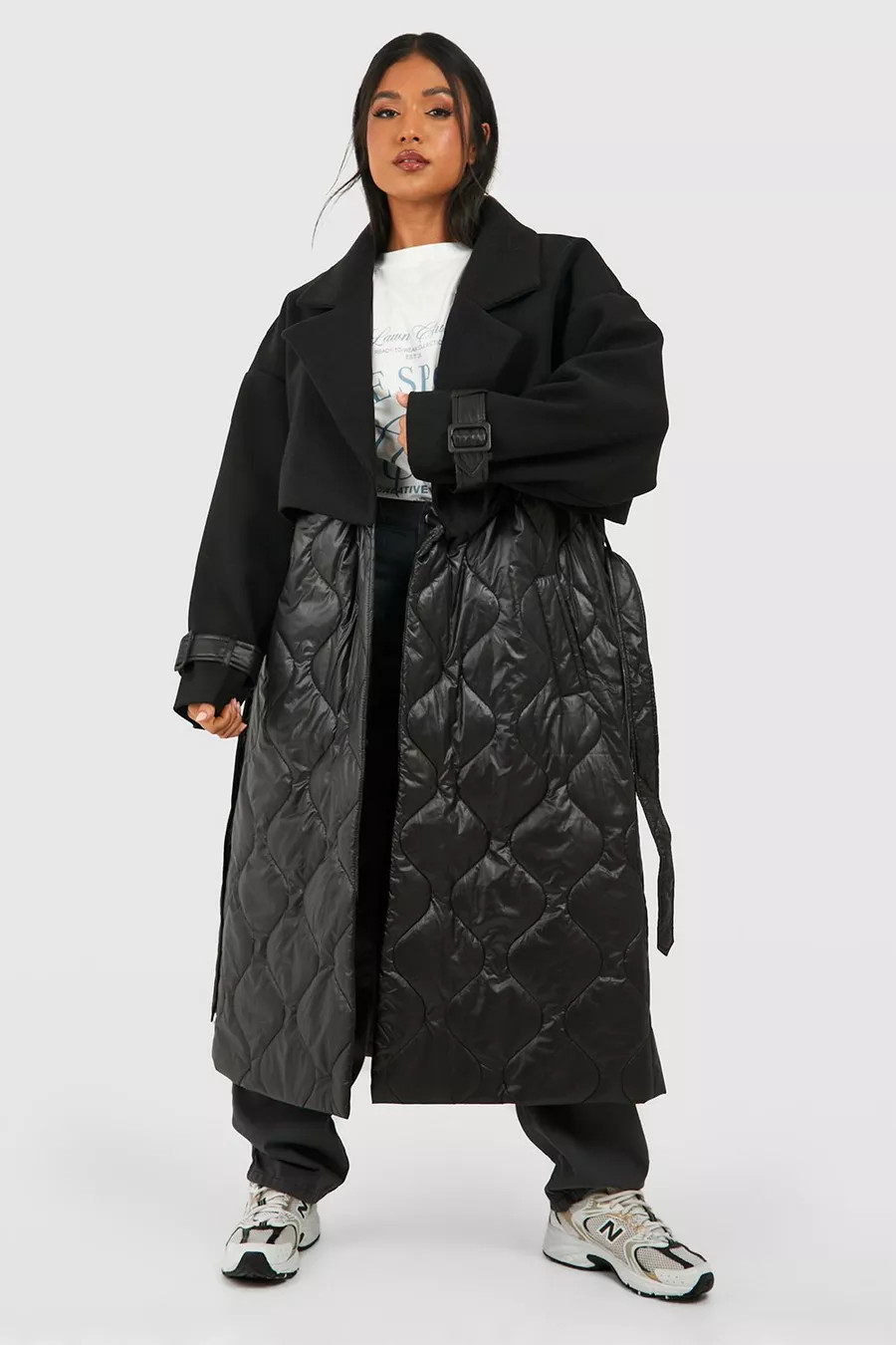 Petite Quilted Wool Look Padded Trench Coat | boohoo (US & Canada)