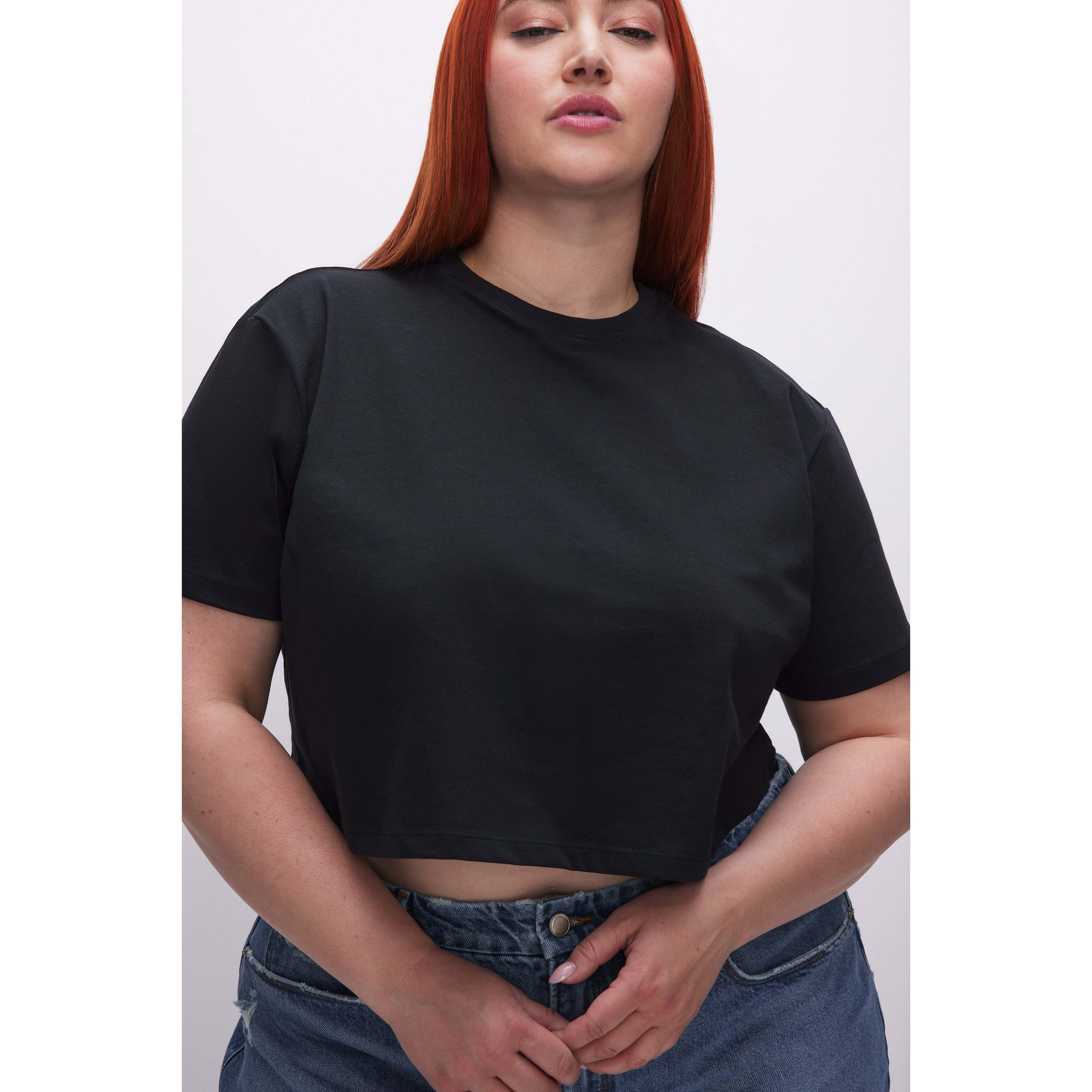 Women's Cotton Cropped T-Shirt | Black, Size Small | Good American by Khlo� Kardashian | Good American