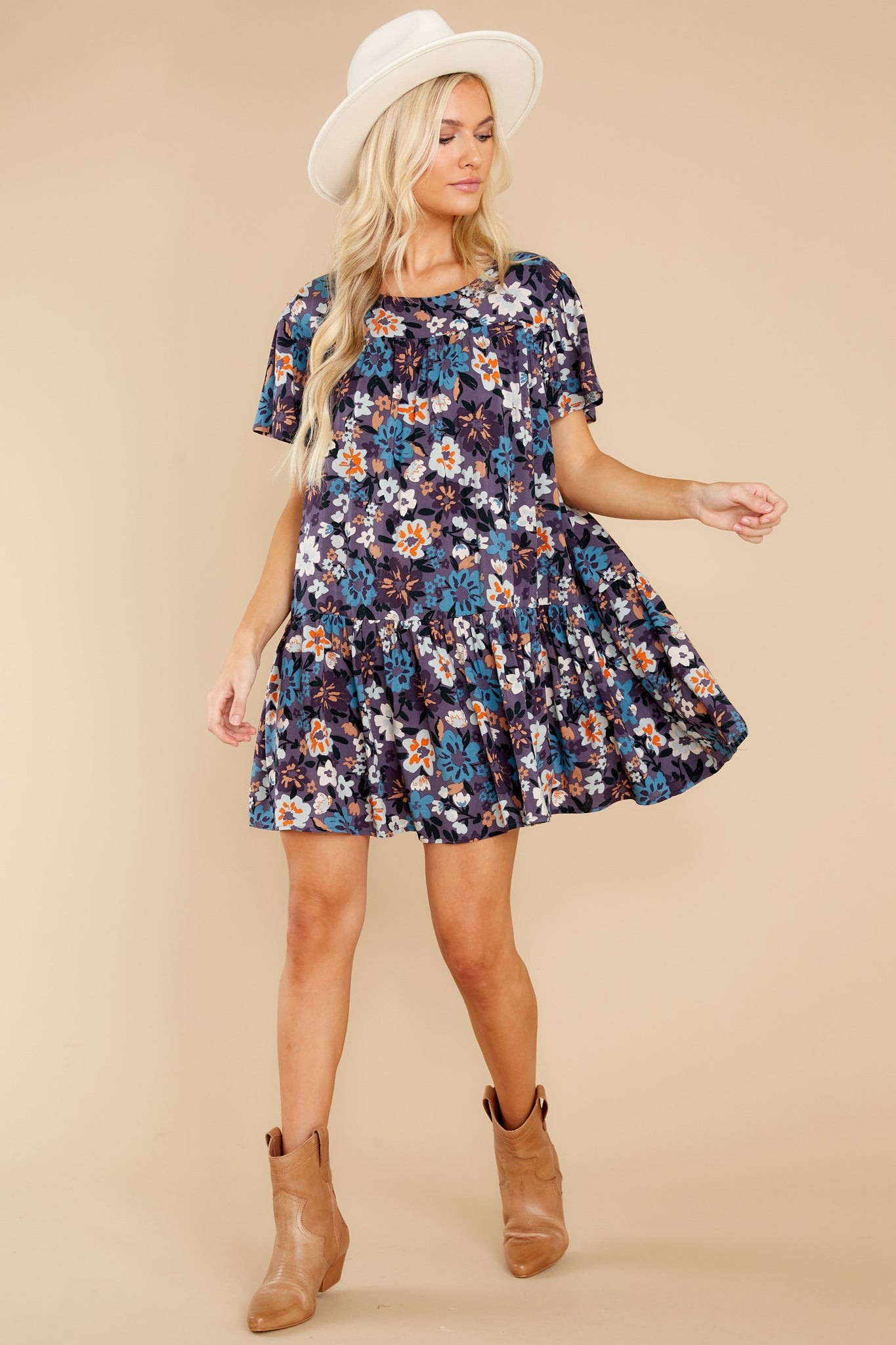Sunny Days Violet Blue Floral Print Dress | Red Dress 