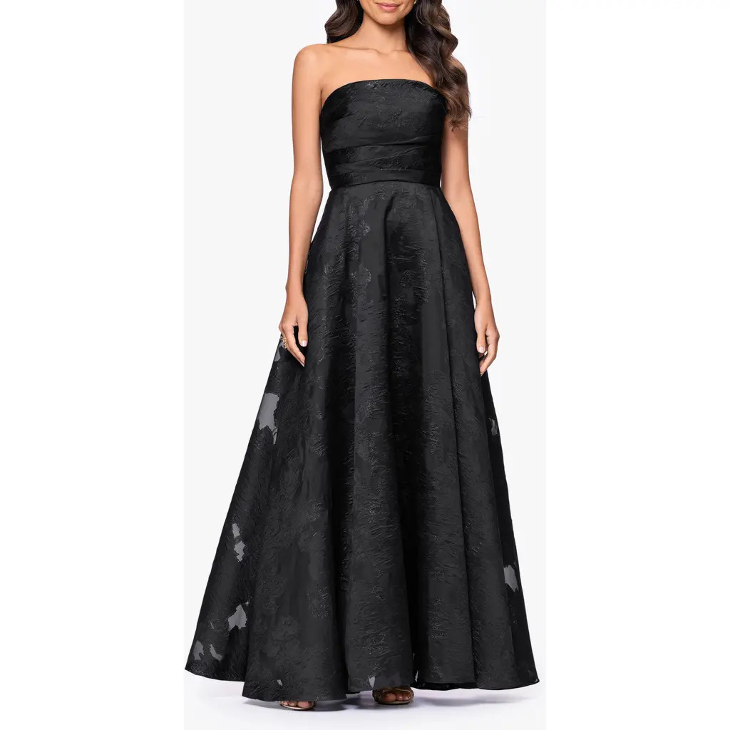 Betsy & Adam Floral Brocade Strapless Gown in Black at Nordstrom, Size 2 | Nordstrom