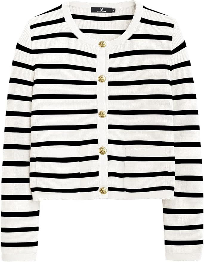LILLUSORY Women's Knit Cardigan Sweaters 2023 Trendy Soft Cozy Medium Weight Open Front Gold Butt... | Amazon (US)