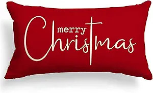 Christmas Pillow Covers Merry Christmas Throw Pillow Decorative Christmas Red Cotton Cloth Linen ... | Amazon (US)