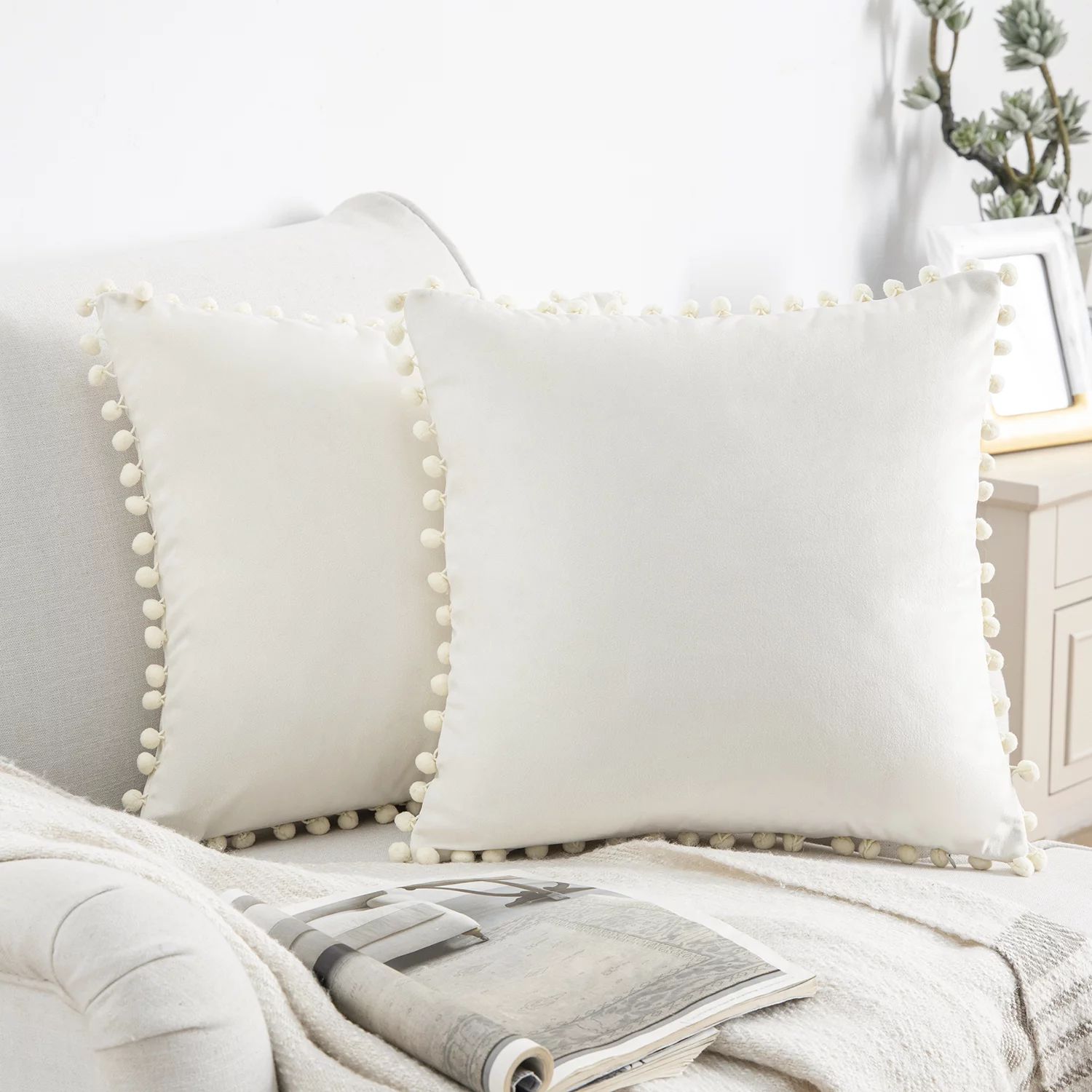 Phantoscope Throw Pillow with Insert，Silky Velvet Series Pom Pom Decorative pillow, 18" x 18", ... | Walmart (US)