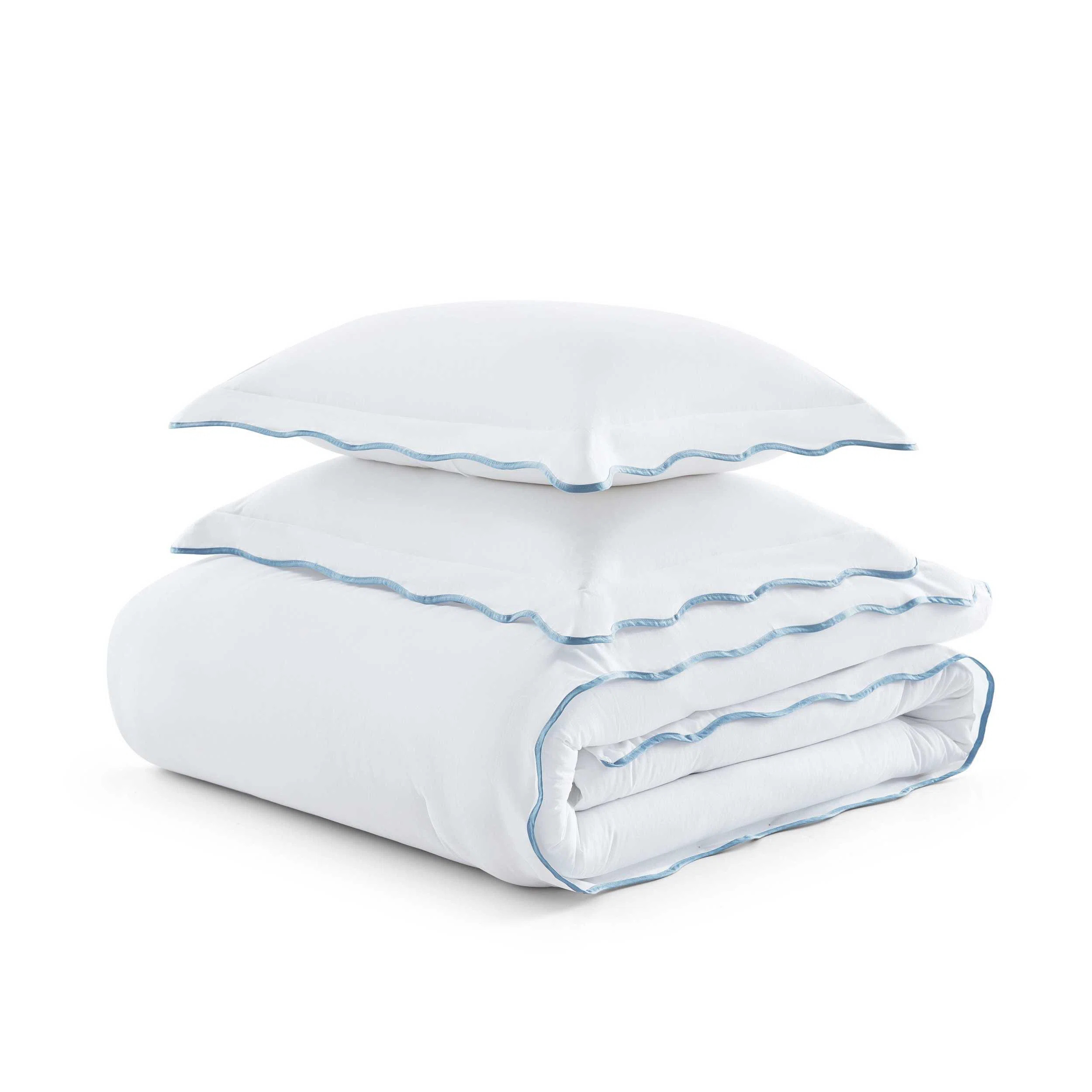 Martha Stewart Simple Scallop Cotton Blue Comforter Set | Wayfair North America