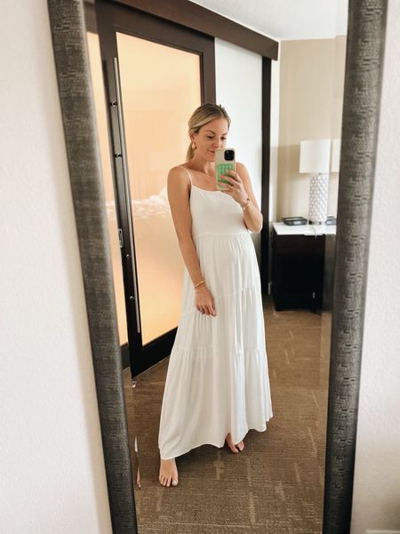 Amazon dress is perfect for a beach vacation! Super Bump friendly, double lined and has adjustable straps. Wearing size small and tons of colors 

white maxi dress, pregnancy style, summer dress, travel 

#LTKfindsunder50 #LTKstyletip #LTKbump