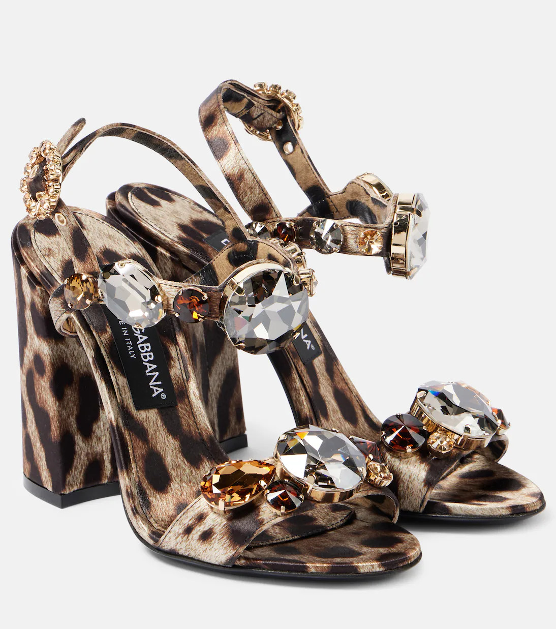 Keira 105 leopard-print satin sandals | Mytheresa (INTL)