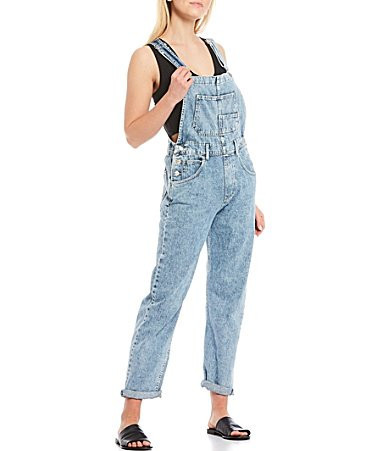 Free People Ziggy Square Neck Sleeveless Denim Cuffed Overalls - L | Dillard's
