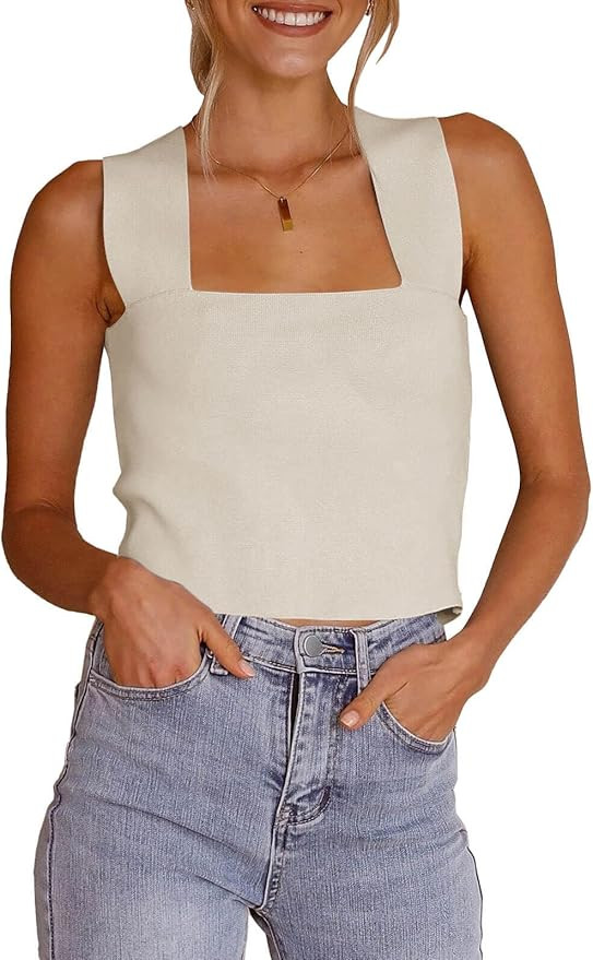 Zwurew Women's Knit Square Neck Tank Tops 2025 Summer Casual Sleeveless Sweater Fitted Shirts Tan... | Amazon (US)