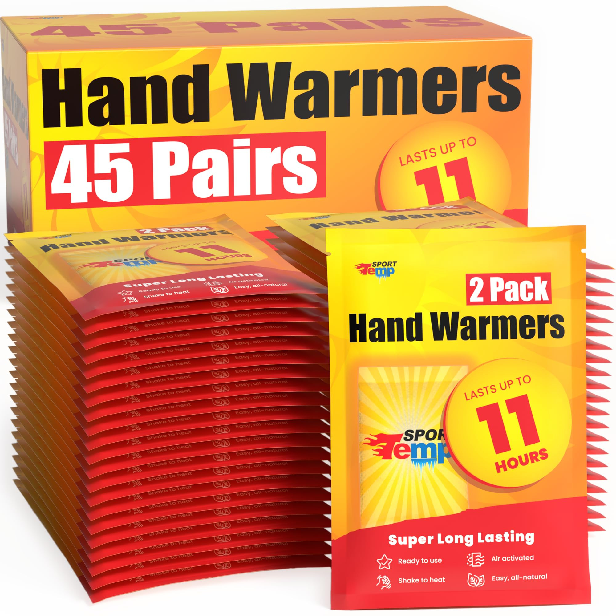 Hand Warmers - Up to 11 Hours of Heat, Super Long Lasting - Easy, All Natural - Air Activated, for Body, Hands & Toes - Odorless Hot Hand Warmer - Sport Temp | Amazon (US)