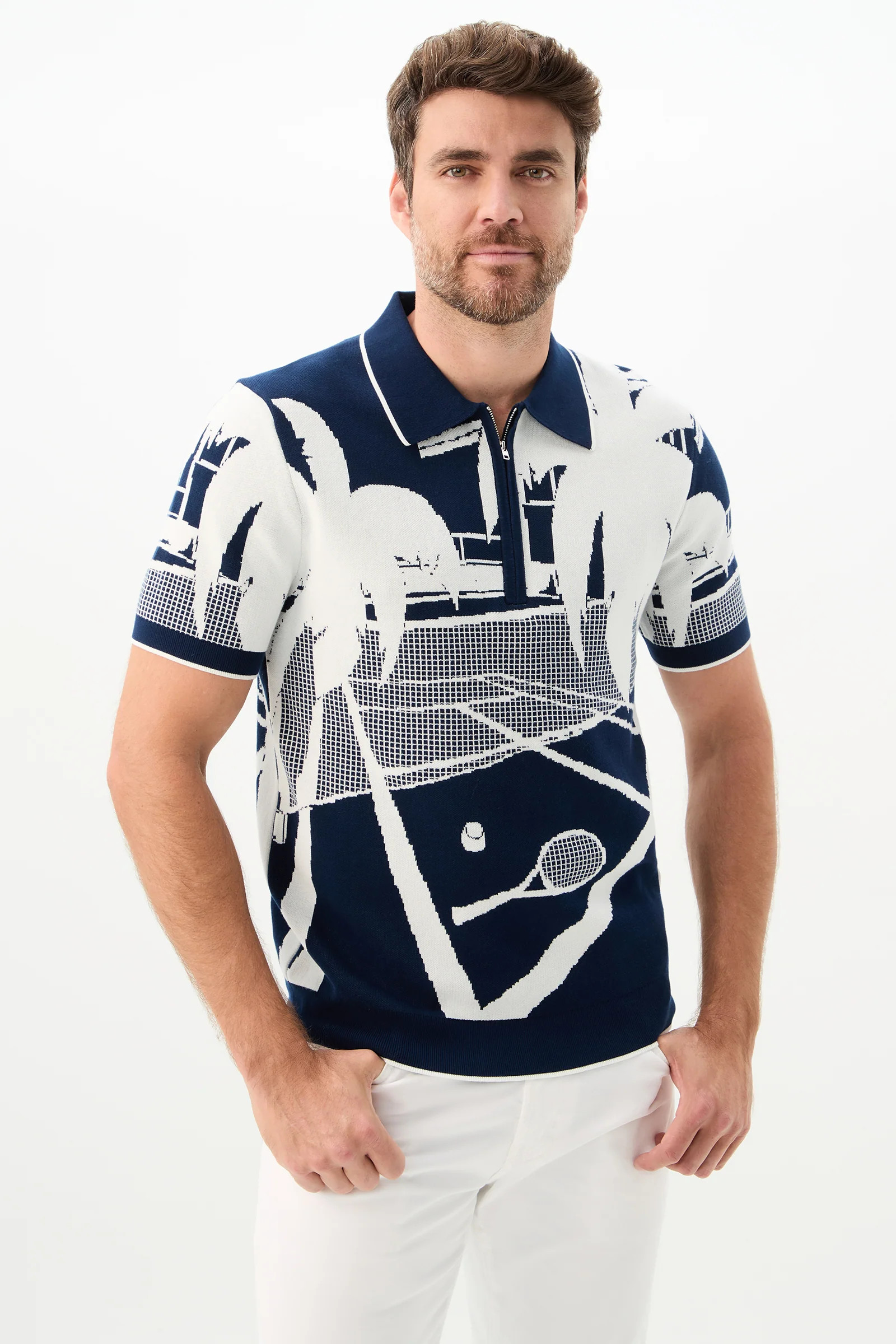 Grayson Short-Sleeve Polo - Graphic Knit | Trina Turk