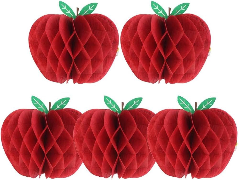 SUNBEAUTY 5 Pcs Red Apple Shaped Paper Honeycomb Paper Apple Hanging Decoration School Classroom ... | Amazon (US)