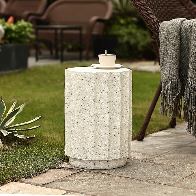 LuxenHome Off White with Gray Cement Indoor Outdoor Stool and Side Table | Amazon (US)