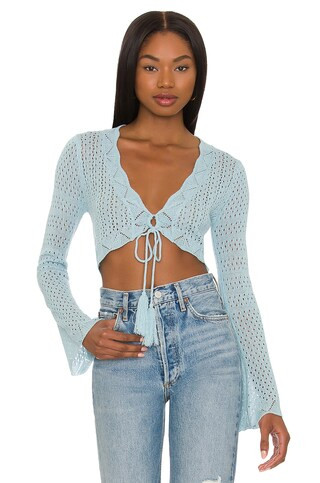 MORE TO COME Briella Crochet Crop Top in Baby Blue from Revolve.com | Revolve Clothing (Global)