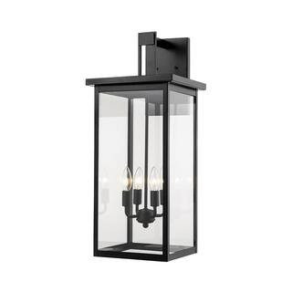 Millennium Lighting 27 in. 4-Light Powder Coat Black Outdoor Wall-Light Sconce with Clear Glass | The Home Depot