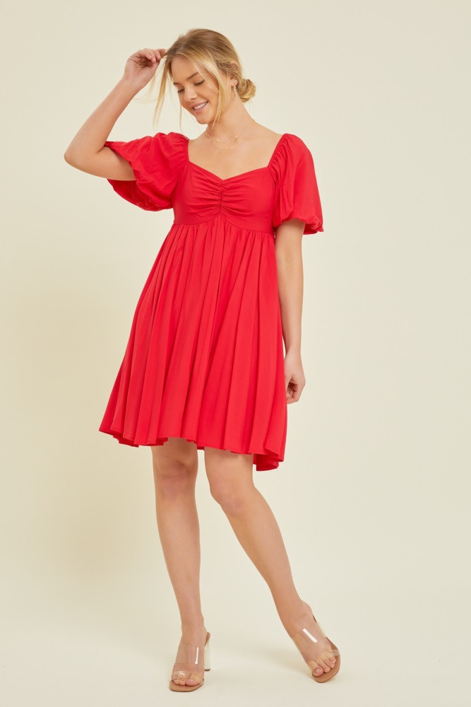 Red Puff Sleeve Dress | PinkBlush Maternity