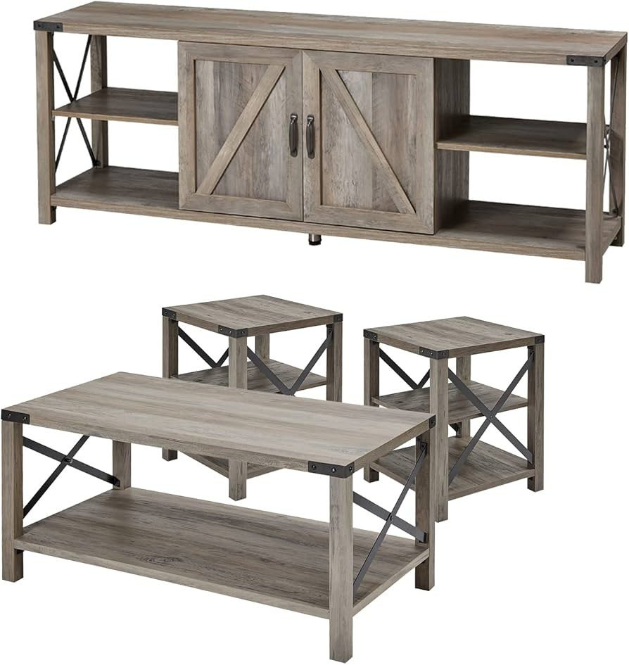 Amerlife 4-Piece Living Room Table Set - Includes TV Stand, Coffee Table, & Two End Tables for Fa... | Amazon (US)