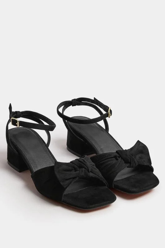Yours Black Faux Suede Bow Front Block Heels In Wide E Fit & Extra Wide EEE Fit | Long Tall Sally