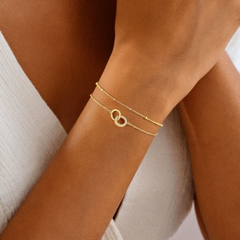 Turandoss Gold Bracelets for Women Dainty 14K Gold Plated Interlocking Circles Bracelet Layered C... | Walmart (US)