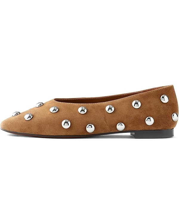 Studded Flats for Women Suqare Toe Slip on Suede Ballet Flats Comfortable Walking Studs Ballet Sh... | Amazon (US)
