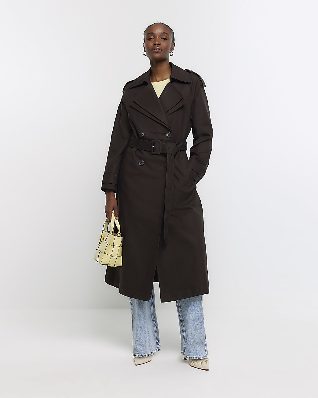 Brown double collar belted trench coat | River Island (UK & IE)